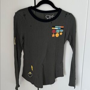 Chaser Gray Long Sleeve Tee with Colorful Patches